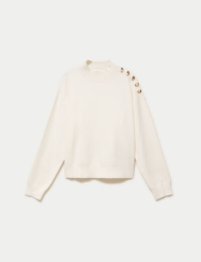 Pull col montant manches longues ecru femme