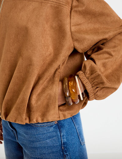 Veste oversize effet boule aspect daim camel femme