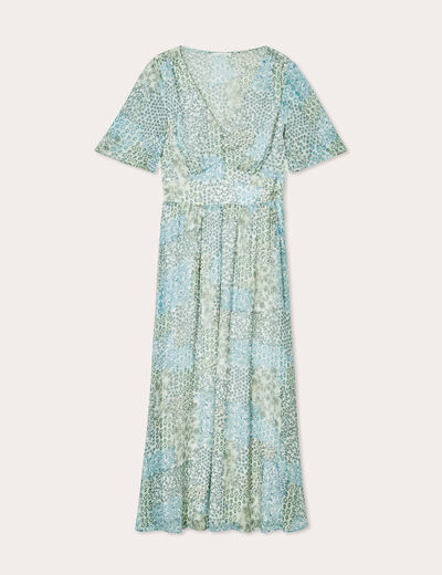 Robe longue évasée col en V bleu femme
