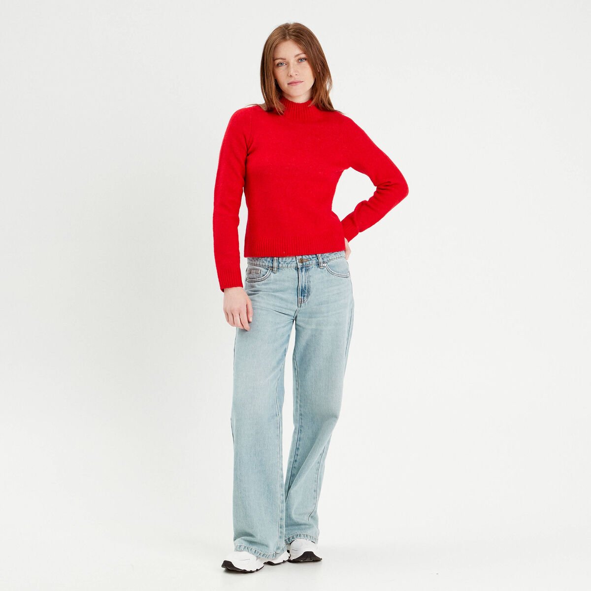 Pull col montant rouge femme