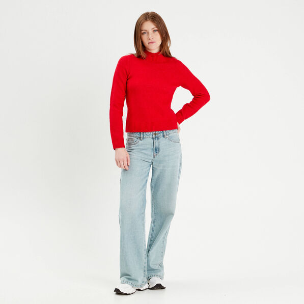 Pull col montant rouge femme