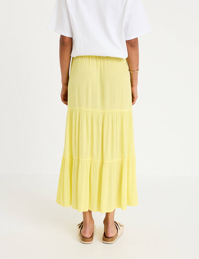 Jupe longue pliss&eacute;e &eacute;vas&eacute;e jaune pastel femme