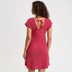 Robe courte évasée col v manches courtes rouge foncé femme