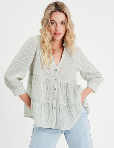Blouse manches 3/4 vert femme