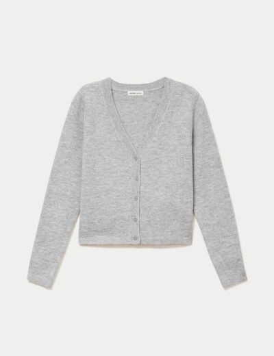 Gilet col v manches longues gris fonc&eacute; femme