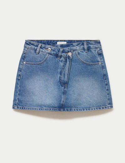 Jupe-short droite en jean denim double stone femme