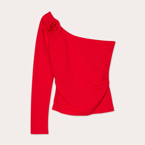 T-shirt asymétrique rouge femme