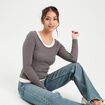 T-shirt manches longues 2-en-1 gris foncé femme