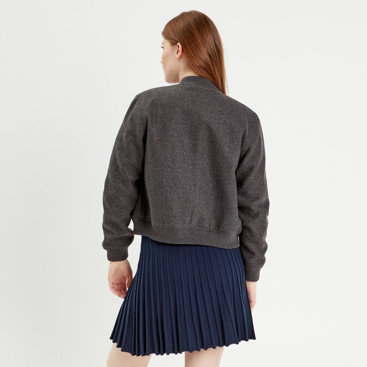 Veste teddy zippée gris foncé femme