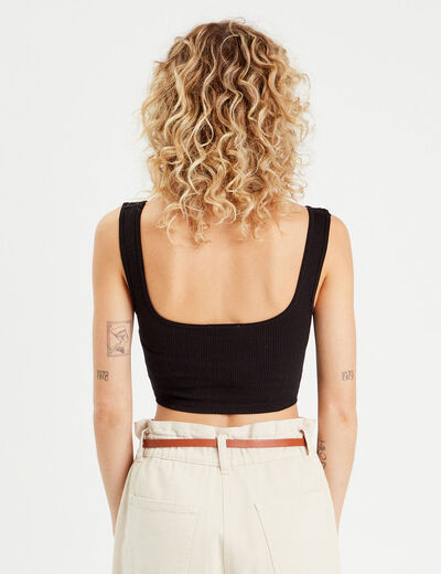 Débardeur cropped côtelé noir femme