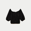Blouse oversize col rond manches 3/4 noir femme