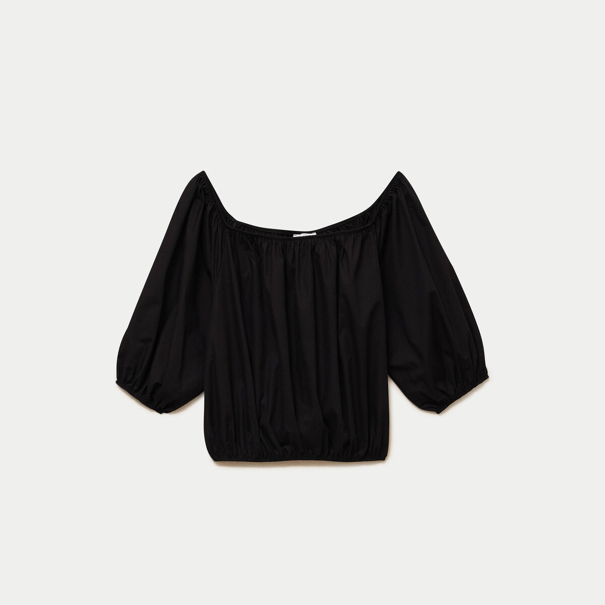 Blouse oversize col rond manches 3/4 noir femme