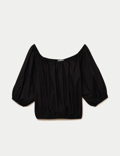 Blouse oversize col rond manches 3/4 noir femme
