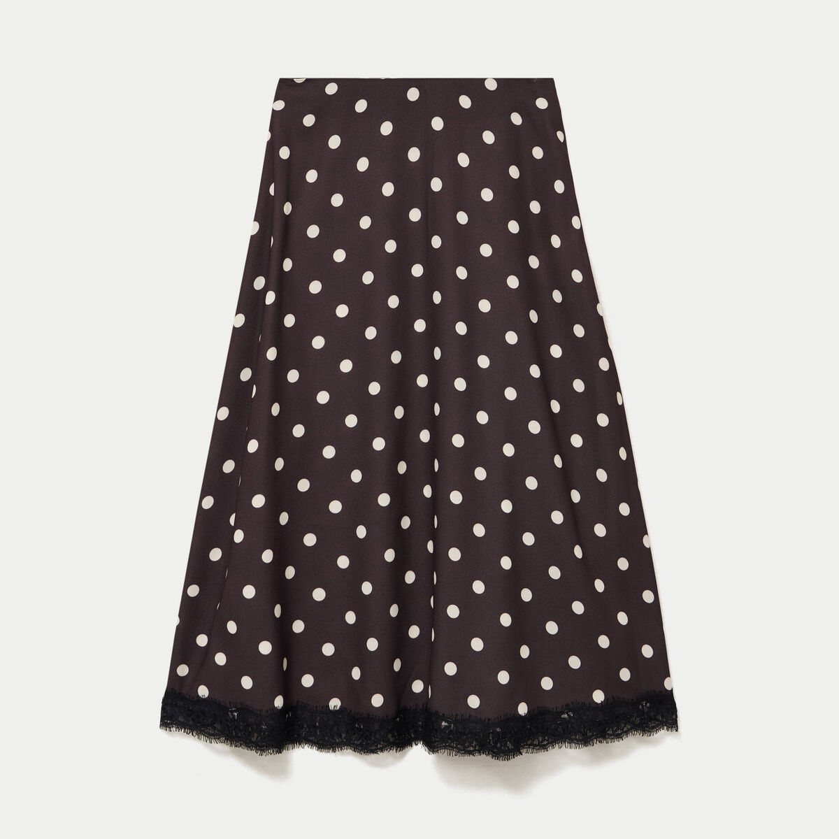Jupe &eacute;vas&eacute;e 3/4 en dentelle marron femme