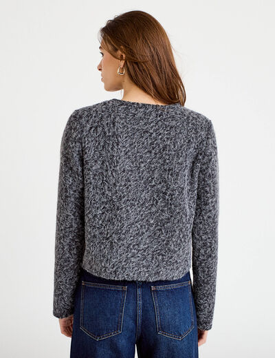 Veste effet polaire gris fonc&eacute; femme