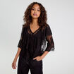 Blouse manches 3/4 dentelle noir femme