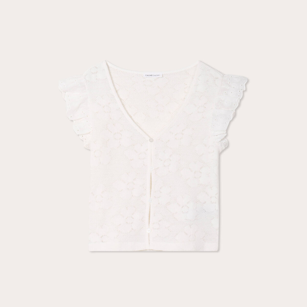 T-shirt manches volants ecru femme