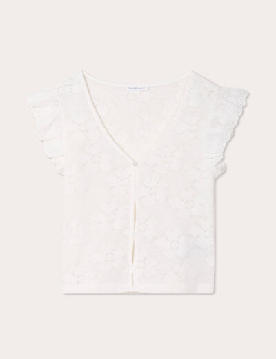 T-shirt manches volants ecru femme