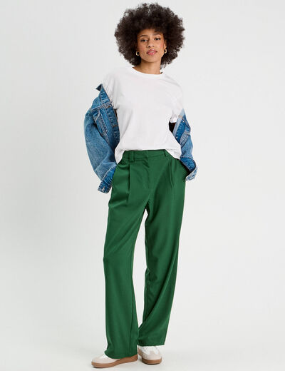 Pantalon large avec pinces vert foncé femme