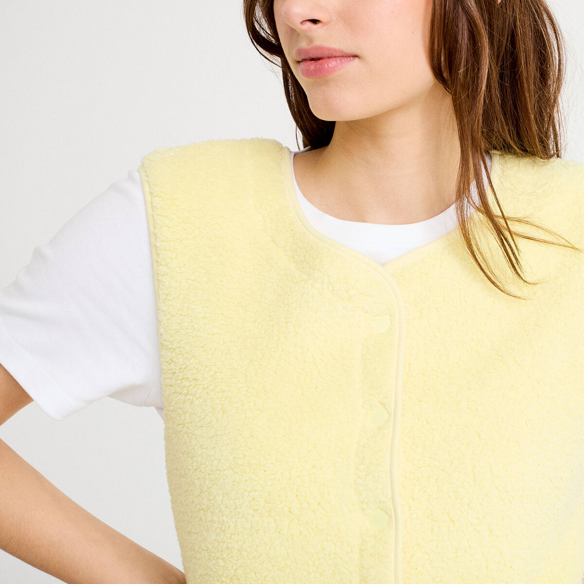 Gilet sans manches effet polaire jaune clair femme