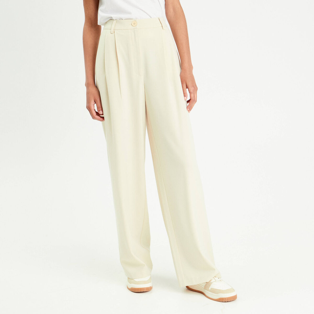 Pantalon large à pinces ecru femme