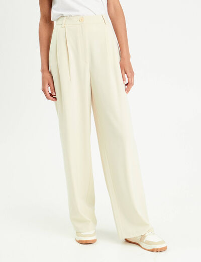 Pantalon large à pinces ecru femme