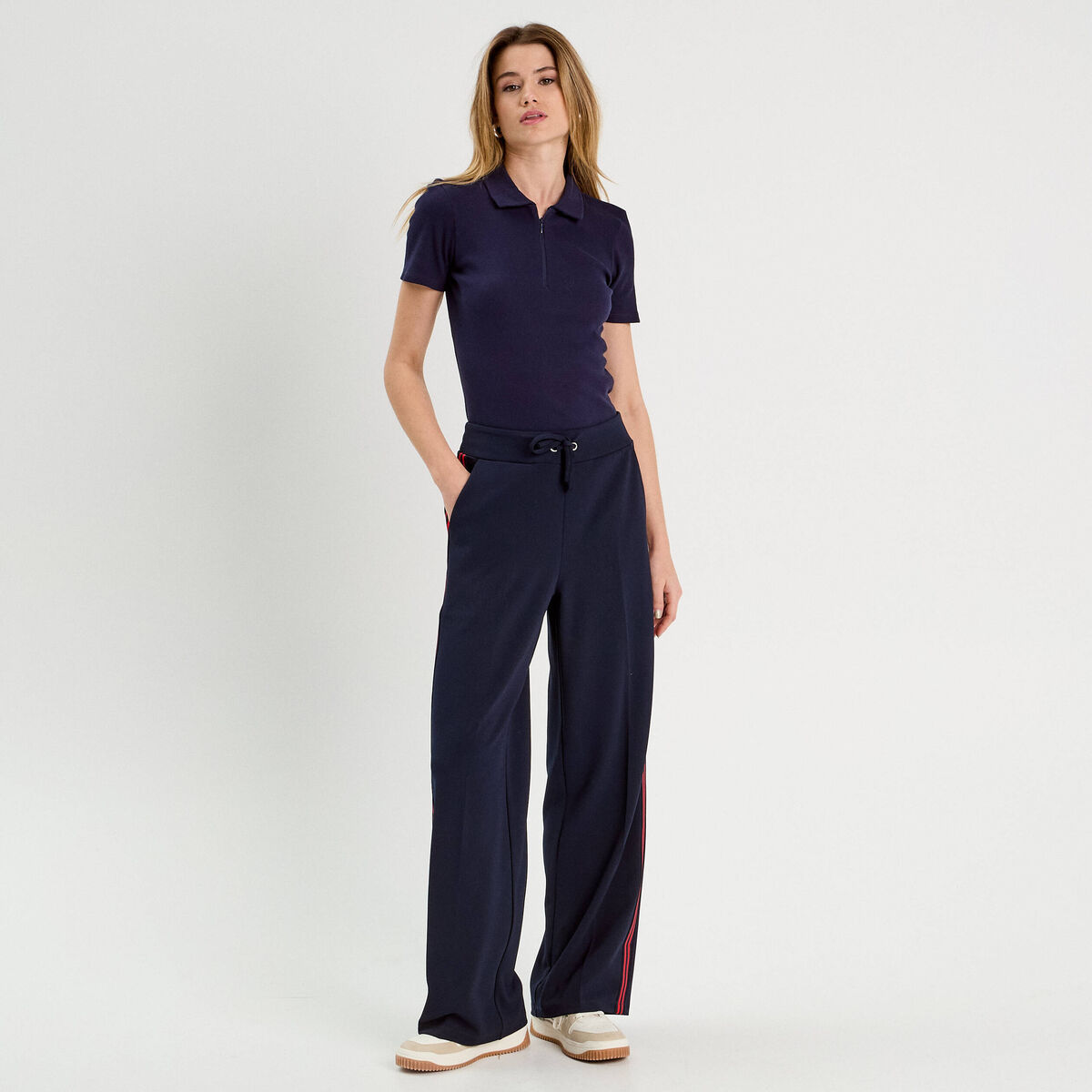 Polo manches courtes zippé bleu marine femme