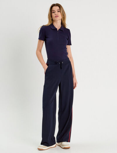Polo manches courtes zippé bleu marine femme