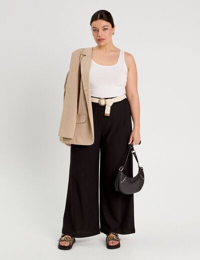 Pantalon large fluide ceinturé noir femme