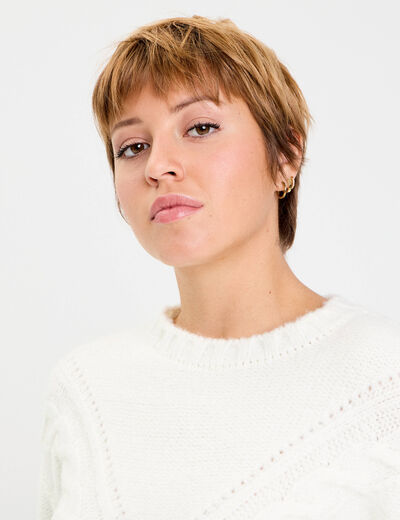 Pull &agrave; torsades ecru femme