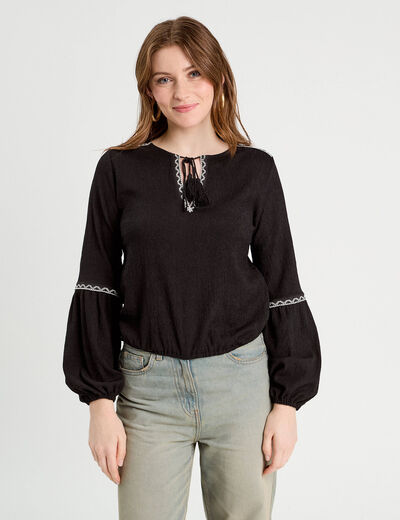 Blouse manches longues noir femme