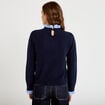 Pull col chemise manches longues bleu marine femme