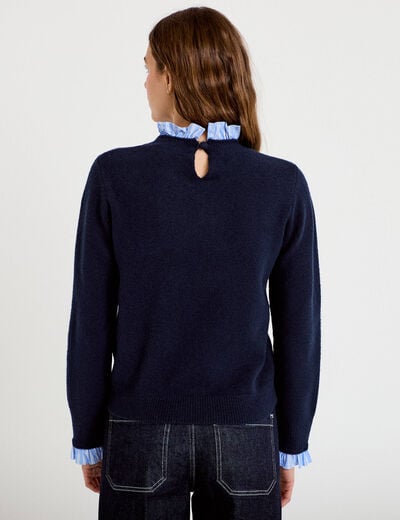 Pull col chemise manches longues bleu marine femme