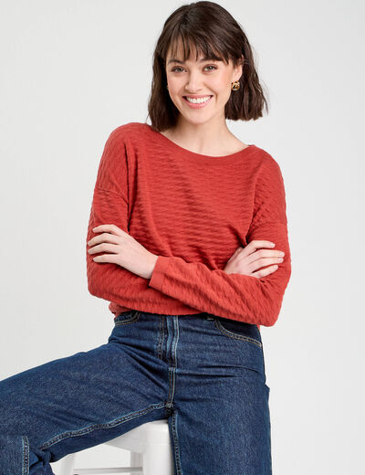 Pull col bateau rouge femme