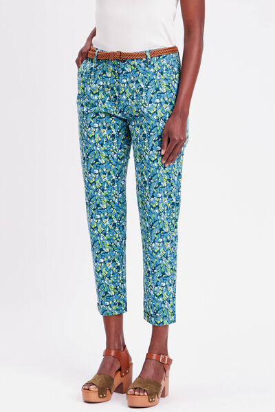 Pantalon chino slim 7/8ème bleu femme