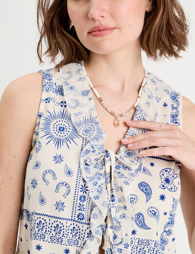 Blouse nouée sans manches blanc femme