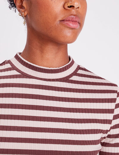 T-shirt cintré col montant marron clair femme