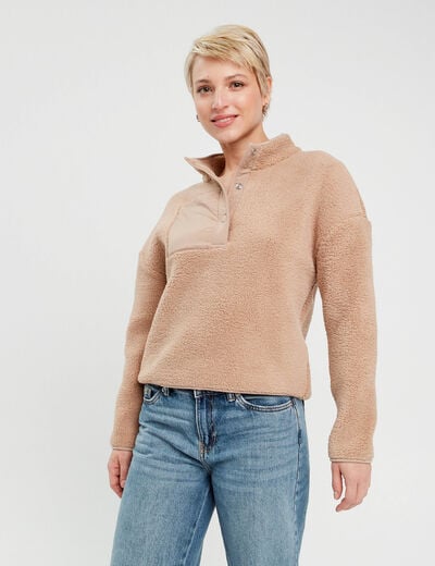 Sweat effet polaire beige femme