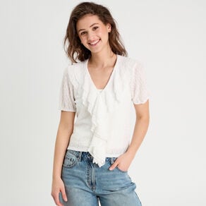blouse dentelle et volants blanc femme Blouse dentelle et volants blanc femme