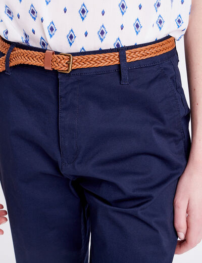 Pantalon chino 7/8ème bleu marine femme