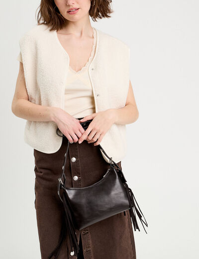 Sac porté-épaule avec franges noir femme