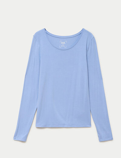T-shirt uni &agrave; manches longues bleu ciel femme