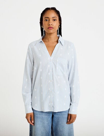 Chemise droite manches longues bleu clair femme