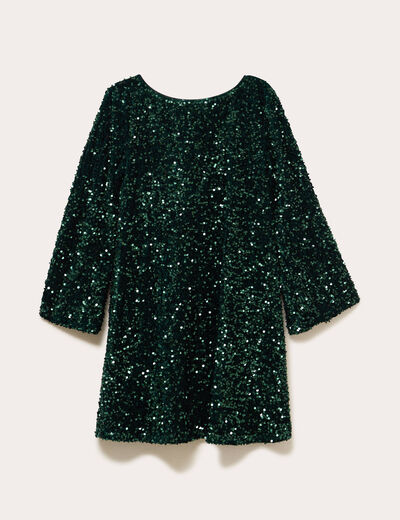 Robe &agrave; sequins dos nou&eacute; vert fonc&eacute; femme