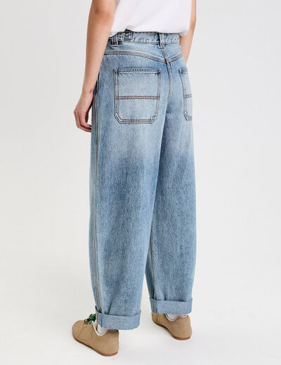 Jean barrel long en coton denim double stone femme
