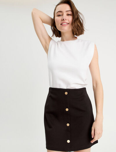 Jupe droite stretch boutons noir femme