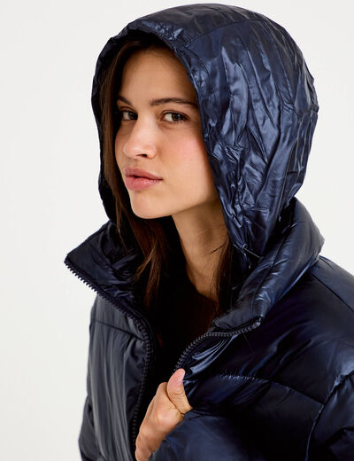 Doudoune col montant bas resserr&eacute; bleu marine femme