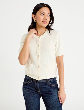 Gilet manches courtes ecru femme
