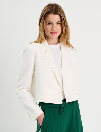 Veste blazer courte ecru femme
