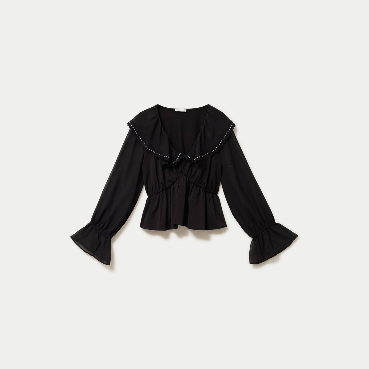 Blouse col claudine bas resserr&eacute; noir femme
